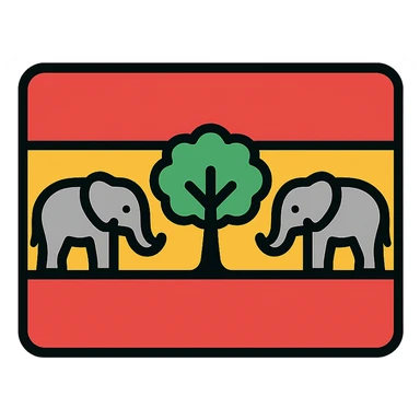 flag inspired by Spain's national colors, syrissa tree in the middle, elephants on both sides, clean symbolic look sticker
