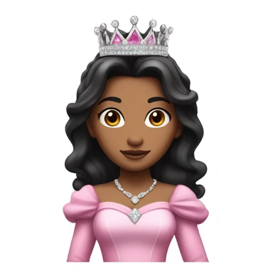 PRINCESS WITH WHITE SKIN, LONG VOLUMOUS BLACK HAIR, WITH PRINCESS CROWN, WITH PINK PRINCESS OUTFIT diamonds sticker