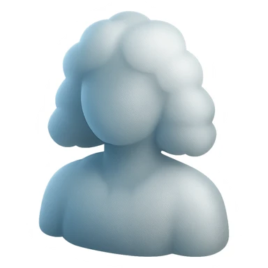front view, person made of white fluffy clouds, shoulder length, matte glass style sticker