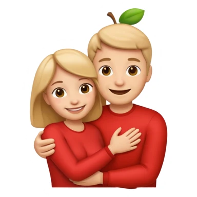 a couple hugging, cheerful, simple apple emoji style sticker