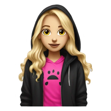 blonde long hair girl wearing a black hoodie with hot pink logo on the front drawing hypperrealistic  sticker