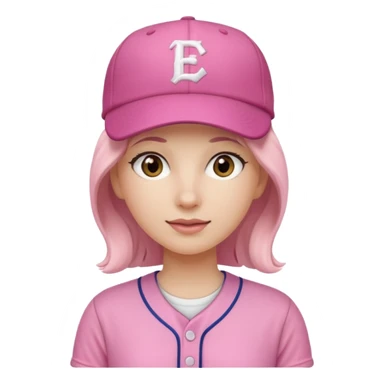 woman with pink jersey and baseball hat sticker