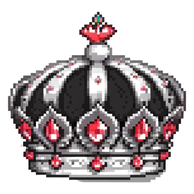 black crown with red gems, pixel art style, no white, only black and red colors sticker