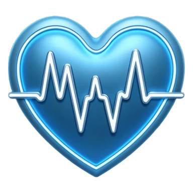 Futuristic premium medical AI logo emoji, sleek metallic heart or shield, ECG line forming stylized letters AI, neon blue and silver, 3D effect, glowing edges, minimal but bold, tech-savvy, high-tech healthcare branding, instantly recognizable, viral-ready, vector flat style with subtle shadows sticker