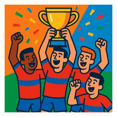 team celebrating with trophy sticker