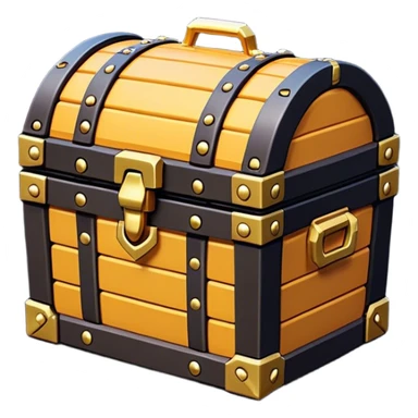 Clash of Clans aesthetic: Cinematic Playful Pixel 3D Treasure Chest Emoji, rendered in a 3D vector-style similar to standard emojis with minimal shading and bold, simplified shapes. A compact, distinct form with signature details, softly glowing with a pixelated adventure charm. Simplified yet unmistakably iconic, highly detailed and consistent, glowing with a soft radiance and high shine. Stylized with a touch of classic pixel-art charm and a soft glowing outline, capturing the essence of a beloved gaming relic with a friendly, playful manner! sticker