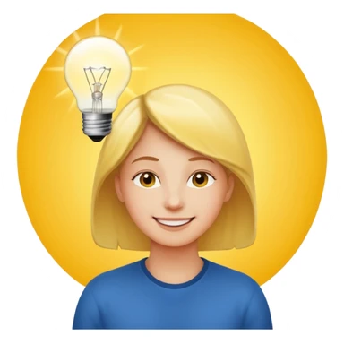 uma pessoa sorrindo pensando e surge uma boa ideia na lampada sticker