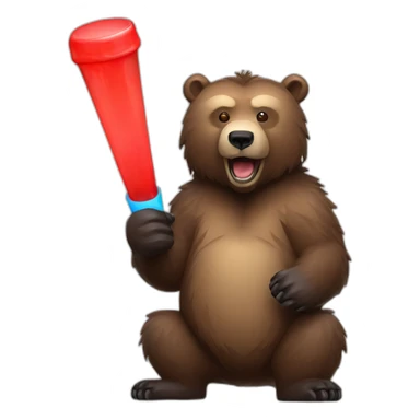 Grizzly holding 1 blue colored and 1 red colored light stick sticker