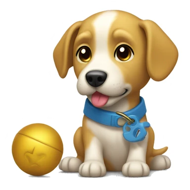 Gold pitpulldog with a toy sticker