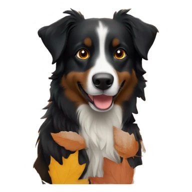 Small black australian shepherd dog in autumn leaves sticker