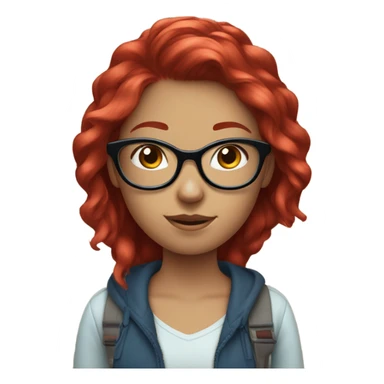 teenage girl with dyed  cherry red hair,blue eyes and clear glasses sticker