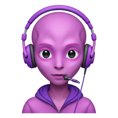 headphone wearing pink alien, purple haired sticker