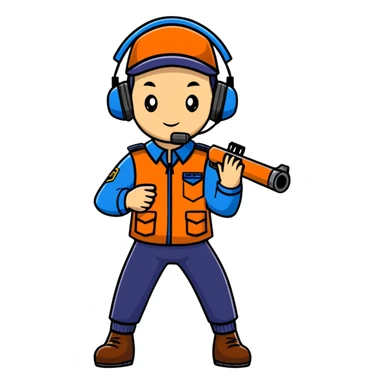 Team Fortress 2 Scout with blue uniform, headset, Boston accent, slim body, carrying scattergun, official character design sticker