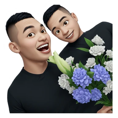 smiling boys with flower sticker