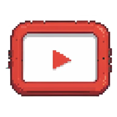 YouTube logo, red rectangle with rounded corners and white play button in the center sticker