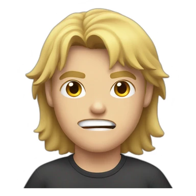 light haired angry young man in dark t-shirt with clenched fists over his head sticker