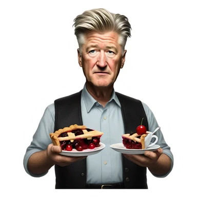 david lynch holding a cherry pie and coffee sticker