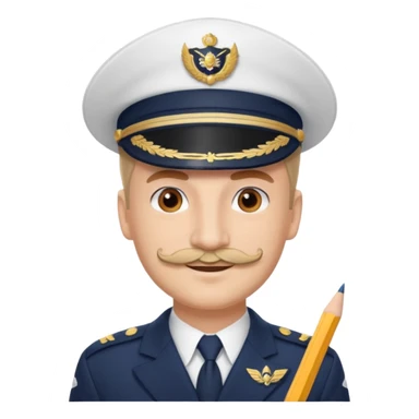 A light-skinned man with brown eyes and Pencil mustache, smiling while wearing a white captain’s hat with a navy emblem. sticker