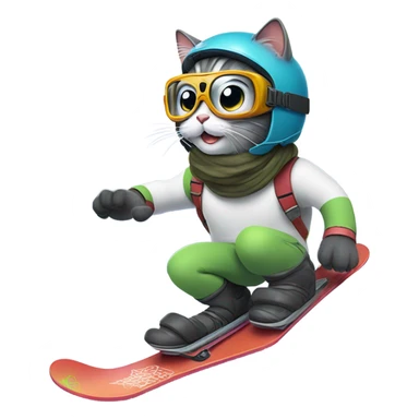 cat snowboarding sticker