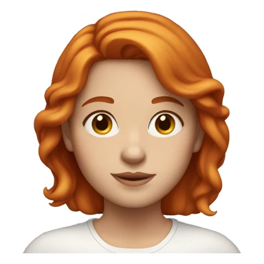 young white woman, shoulder length red hair, plump face sticker