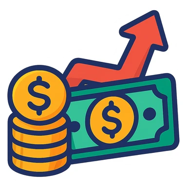 cartoon finance icon, vibrant colors, transparent background sticker