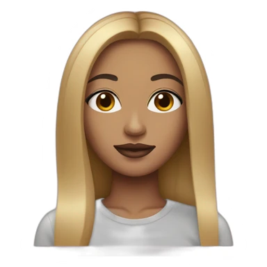 Tan woman with middle part black hair with blonde highlights and pink lips sticker