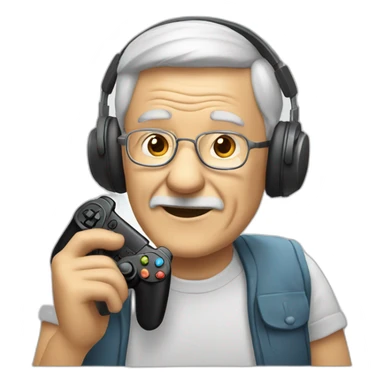 Old man holding a gaming controller and headphones sticker