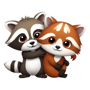 One male raccoon hugging a female red panda sticker