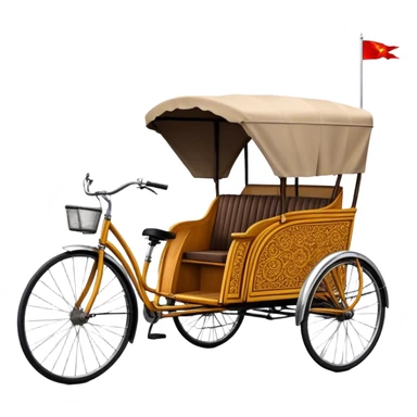 ​Cinematic Realistic Cyclo Rickshaw, depicted as a classic manually operated tricycle-style rickshaw with a simple, rustic design and intricate details, rendered with realistic textures and natural urban lighting that captures its cultural charm and timeless functionality, sticker