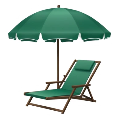 simple white beach umbrella and dark green lounge chair, minimalism, iOS emoji style, no background, no emojis or faces sticker