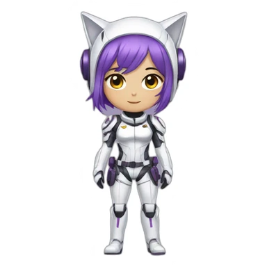Anime mech pilot girl with short straight purple hair white pilot suit and short metal cat ears sticker