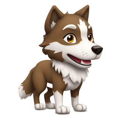 Brown and White Cartoon Chibi Wolf Full Body sticker