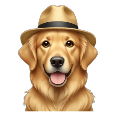 Golden retriever wearing a hat sticker