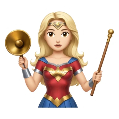Blonde Wonder Woman holding bell and short white orchestra conductor’s baton  sticker