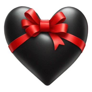 One Very Shiny Black heart emoji wrapped in red bow, realistic sticker