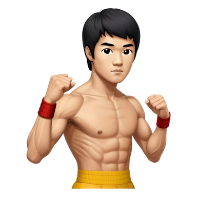 Cinematic Realistic portrait of Bruce Lee, shown as a legendary martial artist in a dynamic, powerful pose with modern athletic attire and finely detailed muscle definition, rendered in dramatic action lighting sticker