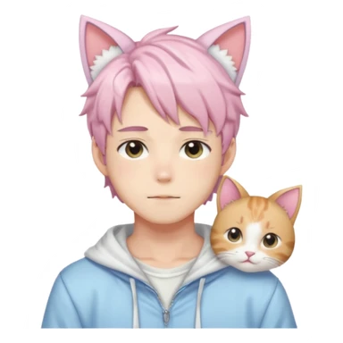 Shiny Blushing Cute Kawaii Handsome Shota Anime Man with Cat Ears Trending Style Cottagecore Pastelcore  sticker
