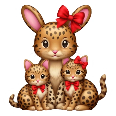Leopard print bunny and kitten with red bows sitting together sticker