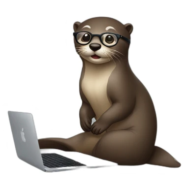 female otter with glasses back leaning against a pillow with a macbook sticker