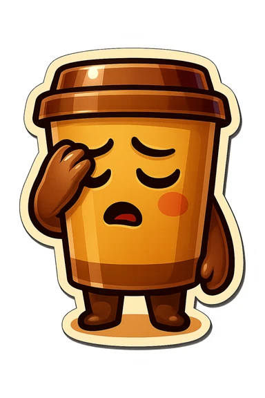 Tall coffee cup, face palm, heavy sigh sticker