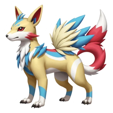 Colorful Skilled Adept Graceful Asian Painted WereGarurumon-Linoone-Meloetta-Renamon-Zangoose-fusion-hybrid-creature (full body) sticker