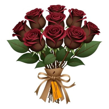Bouquet of the darkest really dark brown roses in a paper package sticker