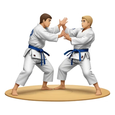 Two judo practitioners in traditional gi, one executing a powerful throw while the other is countering with a defensive move. The background features a judo mat and a focused dojo atmosphere. Transparent background highlights the precision and technique of judo. sticker