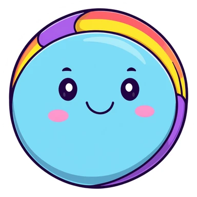 round planet with rainbow stripes in all colors and a cute happy face sticker