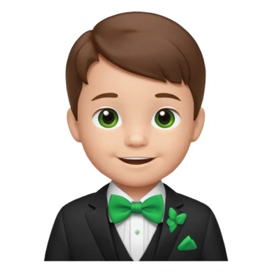 baby boy, brown hair in suit, with green bow, smile sticker