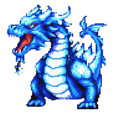 pixel art style dragon breathing blue fire from its mouth, animated sticker
