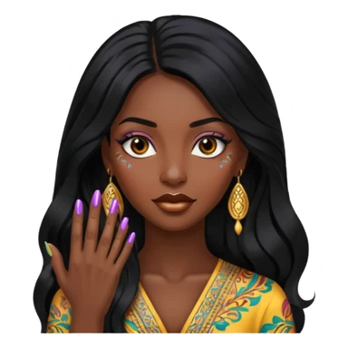 nail art black woman long hair sticker