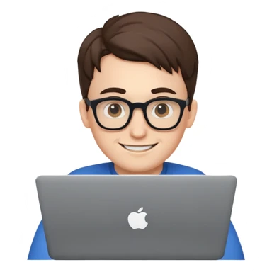 nerdy guy at a laptop smiling sticker