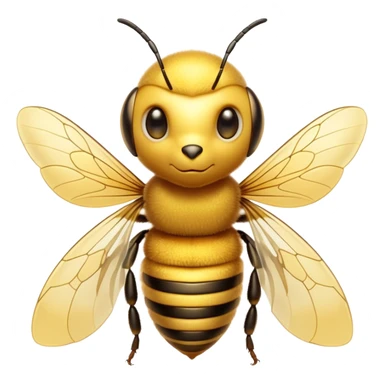 Cinematic Noble Bee Portrait Emoji, Poised and industrious, with a compact, fuzzy body in golden-yellow hues, delicate translucent wings, and a focused, determined expression with sparkling eyes, Simplified yet sharp and sophisticated features, highly detailed, glowing with a soft, sunny radiance, high shine, intelligent and diligent, stylized with an air of natural elegance, focused and alert, soft glowing outline, capturing the essence of a watchful bee that appears ready to buzz out of the screen with effortless authority! sticker
