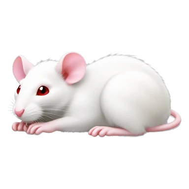 Realistic white rat with small ears, bright red small eyes and baby pink tail and baby pink paws in sleeping position neutral face eyes open body is lying down curled up sticker